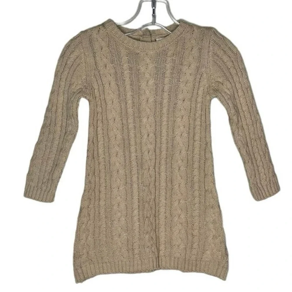 Catherine Malandrino Dress Girls 18 Month Tan Cable Knit Sweater Dress‎ Neutral